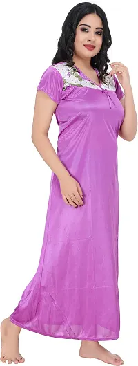 Elegant Purple Satin Printed Nighty Set For Women-thumb2