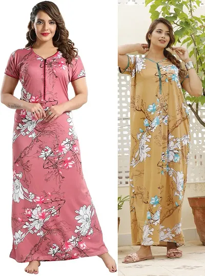 Buy 1 Get 1 Satin Nighty/Night Gown Combo 2 for Women