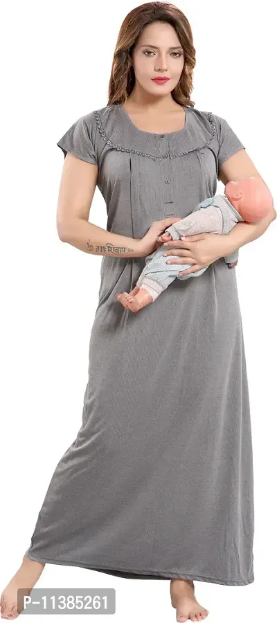 Classy Cotton Self Pattern Maternity/nursing Nighty For Women-thumb0