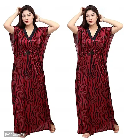 Classy Satin Printed Nighty For Women Pack Of 2