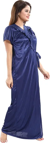 Elegant Blue Satin Embroidered Nighty Set For Women-thumb3