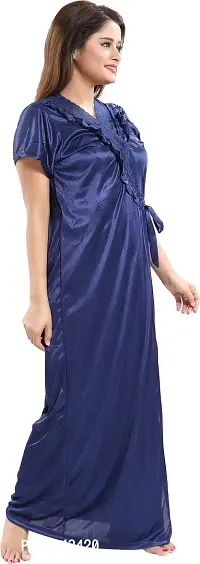 Elegant Blue Satin Embroidered Nighty Set For Women-thumb4