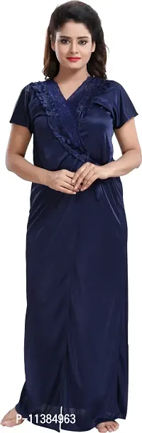 Classy Satin Solid Nighty with Robe For Women Pack Of 2-thumb2