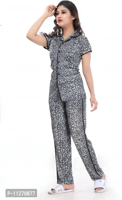 Classy Satin Printed Shirt and Pyjama Set For Women-thumb3