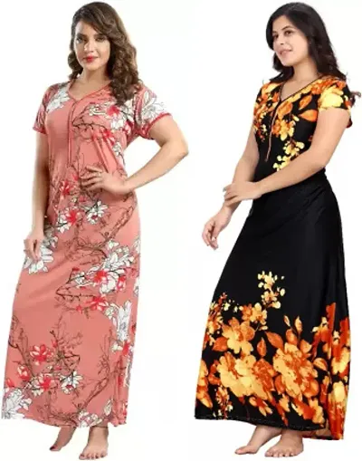 Stylish Satin Nighty For Women Pack Of 2