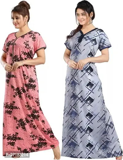 Stylish Multicoloured Satin Nighty For Women Pack Of 2