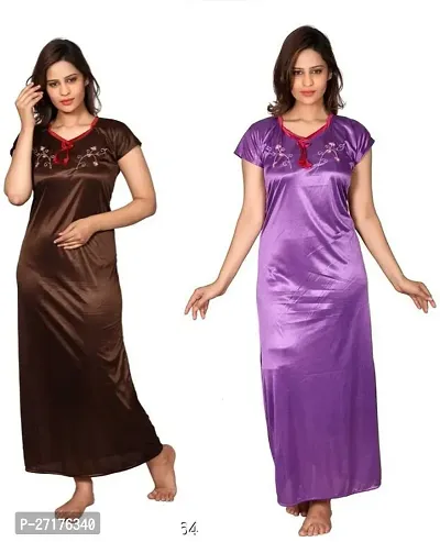 Stylish Multicoloured Satin Nighty For Women Pack Of 2