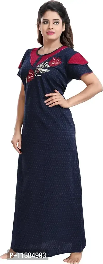 Classy Cotton Embroidered Nighty For Women-thumb3