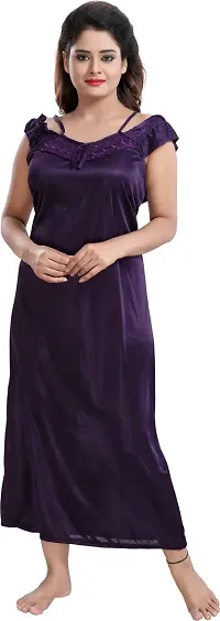 Classy Satin Solid Nighty with Robe For Women-thumb4