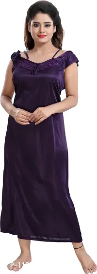 Classy Satin Solid Nighty with Robe For Women-thumb3