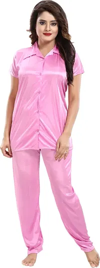 Solid Satin Nightsuit For Women/Night Suit Set