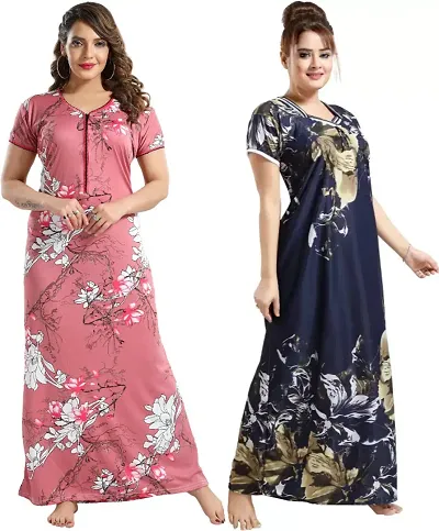 Stylish Satin Nighty For Women Pack Of 2