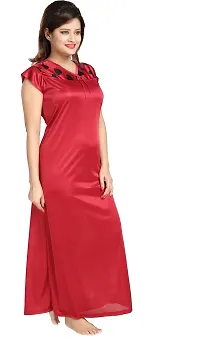 Elegant Red Satin Printed Nighty Set For Women-thumb2