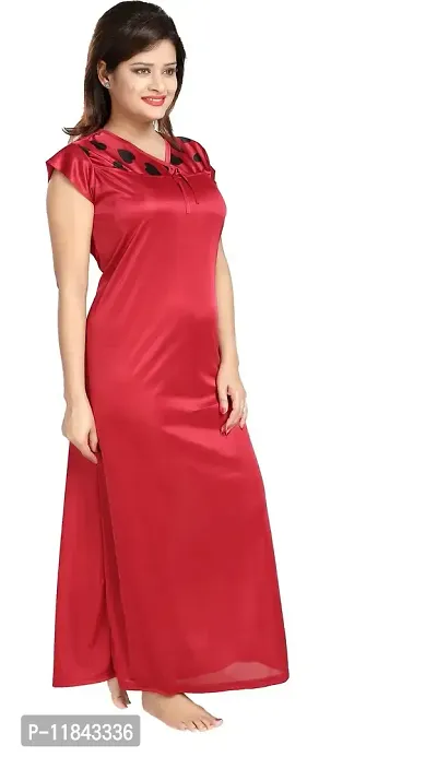 Elegant Red Satin Printed Nighty Set For Women-thumb3