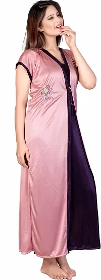Classy SATIN Solid Nighty with Robe For Women-thumb3