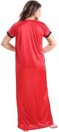 Elegant Red Satin Embroidered Nighty Set For Women-thumb1