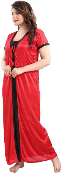 Elegant Red Satin Embroidered Nighty Set For Women-thumb2