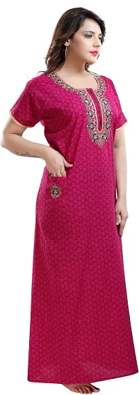 Elegant Pink Cotton Embroidered Nighty For Women-thumb2