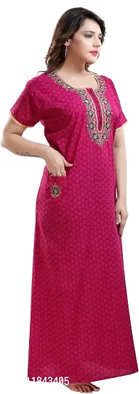 Elegant Pink Cotton Embroidered Nighty For Women-thumb3