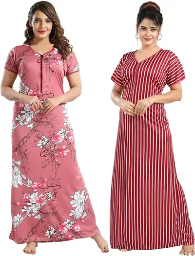 Buy 1 Get 1 Satin Nighty/Night Gown Combo 2 for Women