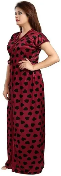 Elegant Maroon Satin Printed Nighty Set For Women-thumb3