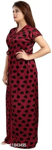 Elegant Maroon Satin Printed Nighty Set For Women-thumb4