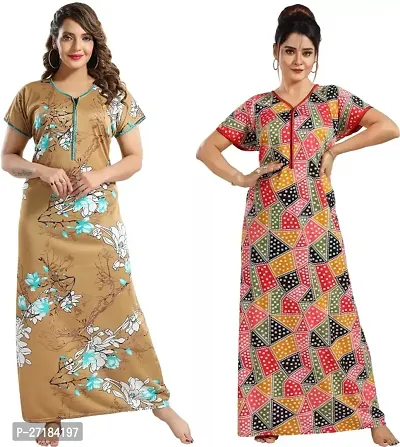 Stylish Multicoloured Satin Nighty For Women Pack Of 2