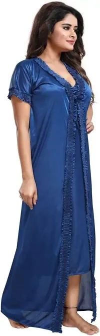 Classy Satin Solid Nighty with Robe For Women-thumb3