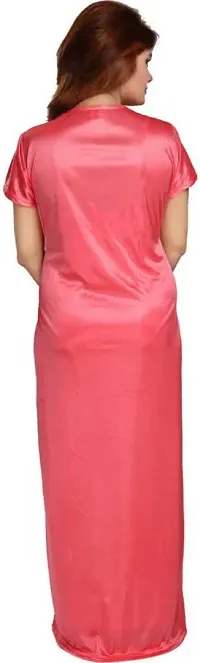 Elegant Pink Satin Solid Nighty Set For Women-thumb2