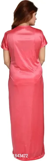 Elegant Pink Satin Solid Nighty Set For Women-thumb3