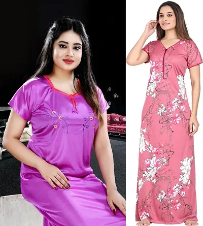 Stylish Satin Nighty For Women Pack Of 2