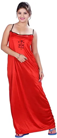 Elegant Multicoloured Satin Solid Nighty Set For Women-thumb2