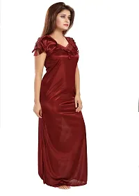 Elegant Maroon Satin Solid Nighty For Women-thumb1