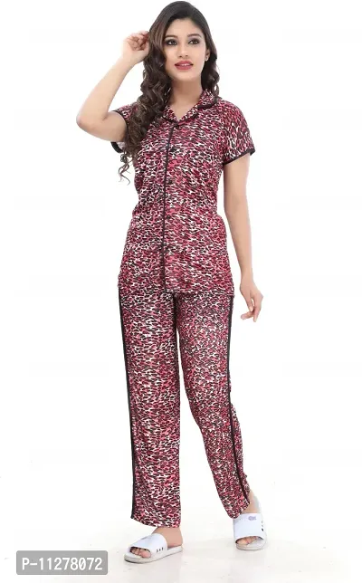Classy Satin Printed Shirt and Pyjama Set For Women-thumb0