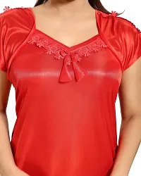 Elegant Red Satin Solid Nighty For Women-thumb3