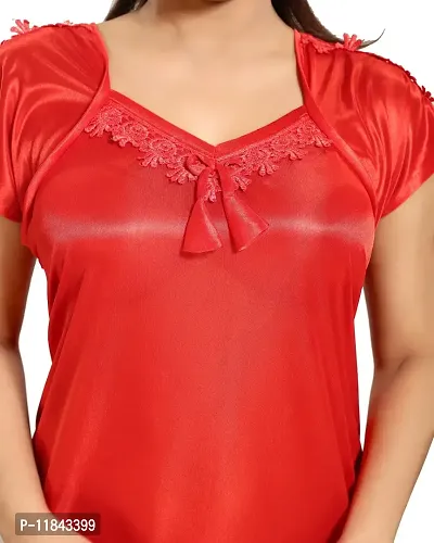 Elegant Red Satin Solid Nighty For Women-thumb4