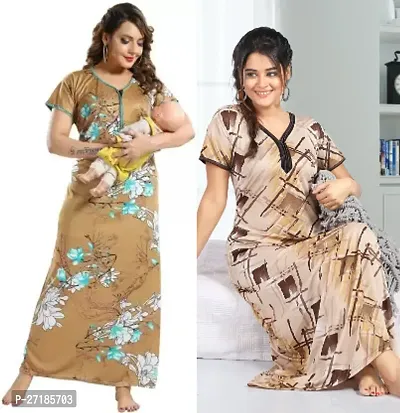 Stylish Multicoloured Satin Nighty For Women Pack Of 2
