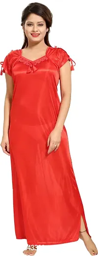 Elegant Red Satin Solid Nighty For Women-thumb0