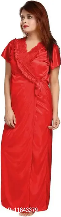 Elegant Red Satin Embroidered Nighty Set For Women-thumb3