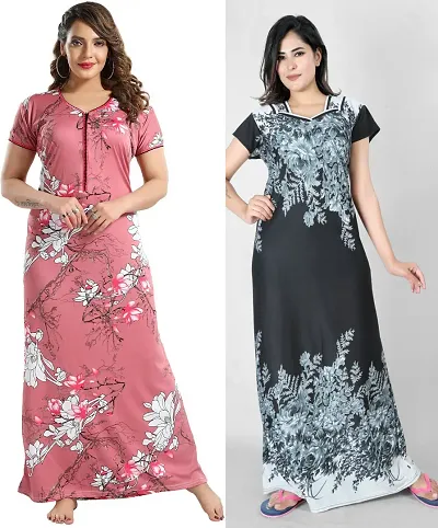 Buy 1 Get 1 Satin Nighty/Night Gown Combo 2 for Women