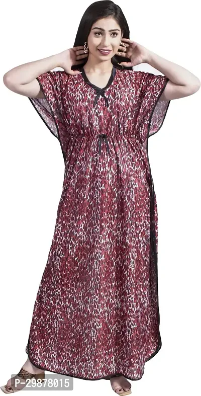 Elegant Red Satin Printed Nighty For Women-thumb0