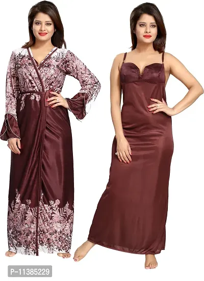 Classy Satin Printed Nighty For Women-thumb0