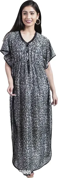 Elegant Grey Satin Printed Nighty For Women-thumb0