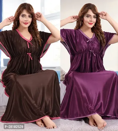 Elegant Silk Blend Solid Night Gown For Women- Pack Of 2