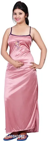 Elegant Multicoloured Satin Solid Nighty Set For Women-thumb2