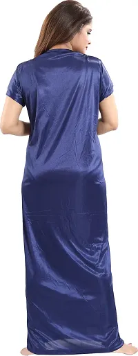 Elegant Blue Satin Embroidered Nighty Set For Women-thumb2