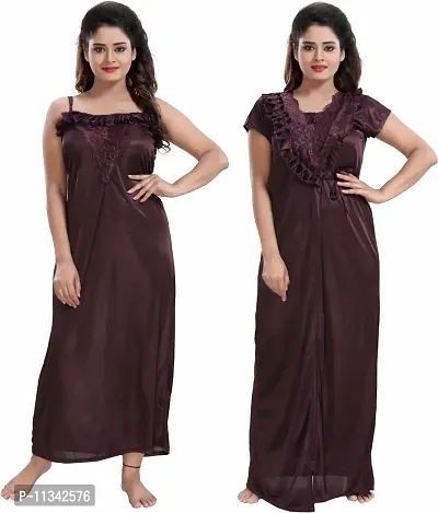 Classy Satin Solid Nighty Set For Women