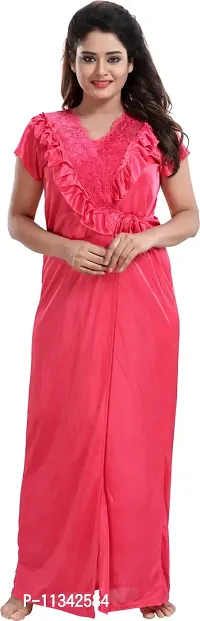 Classy Satin Solid Nighty with Robe For Women Pack Of 2-thumb2