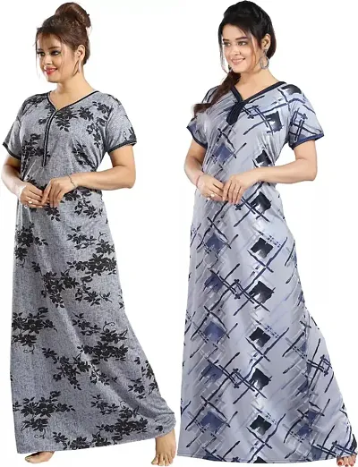 Stylish Satin Nighty For Women Pack Of 2