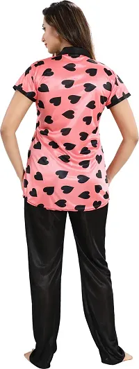 Classy Satin Printed Shirt and Pyjama Set For Women-thumb1